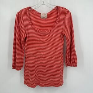 Old Navy Womens M Y2K Top Orange White‎ Striped Scoop Neck Stretch Retro